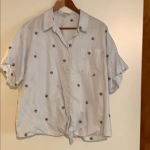Madewell, XL, blue stripe blouse, peace signs